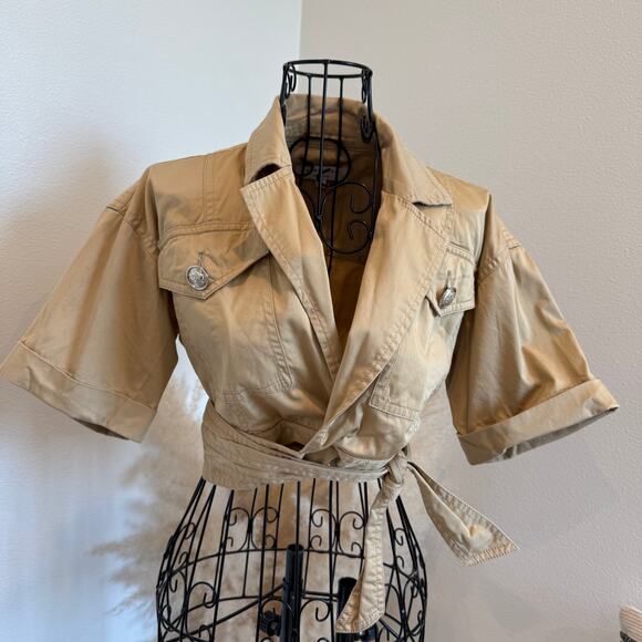 Derek Lam Utility Wrap Short Sleeve Crop Top Khaki Size 36 (X-Small) - Picture 3 of 10